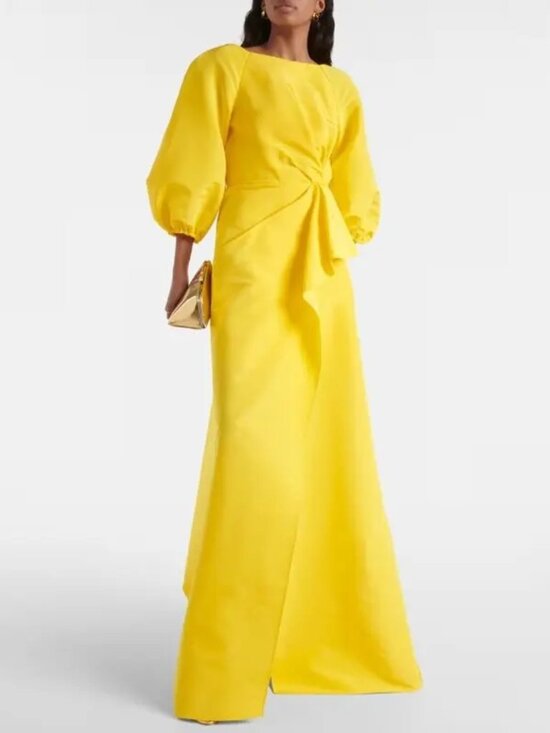 Carolina Herrera Dresses & Skirts - NWT Carolina Herrera Silk Sarong Gown Taxi Cab Yellow Puff Sleeve Maxi Dress Sz